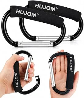 2 Pack Heavy Duty Stroller Hooks with Large Carabiner Clips for Bags and Baby Gear