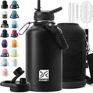 DYSANKY 64 oz Insulated Stainless Steel Half Gallon Water Bottle with Straw
