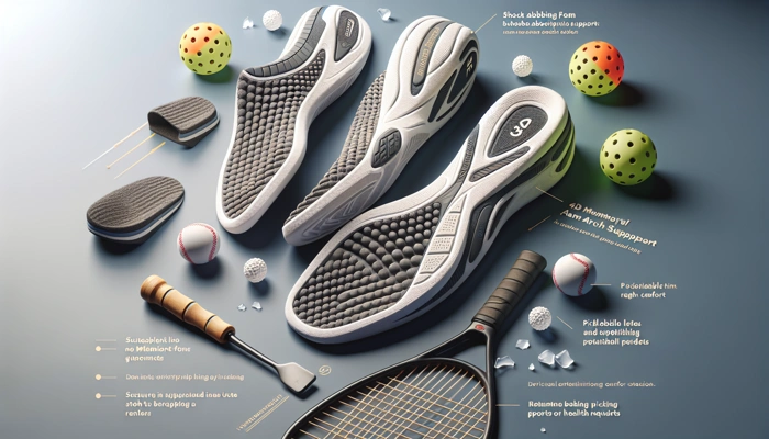 Pickleball Insoles with 4D Memory Foam Arch Support, Shock Absorbing and Breathable Comfort