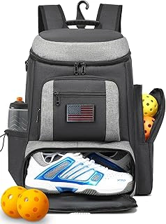 HAMBOLY Large Pickleball Backpack with Shoe Compartment, Cooler, and Fence Hook