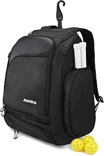 Pickleball Backpack with Shoe Compartment & Retractable Cup Pockets, Black