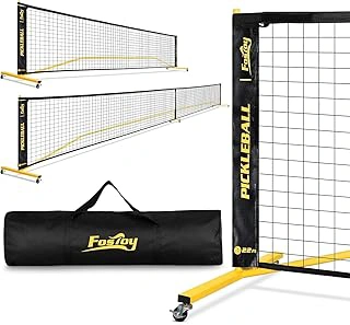 Portable Pickleball Net Set with Wheels, 22 FT & 11 FT Sizes, Metal Frame & Carry Bag
