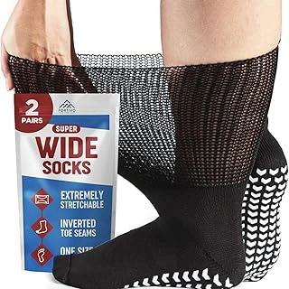 2 Pairs Extra Wide Non-Slip Hospital and Diabetic Socks for Swollen Feet
