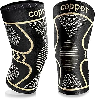 Copper Knee Compression Sleeves, 2 Pack for Support and Pain Relief