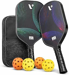USAPA Approved Fiberglass Pickleball Paddles Set of 2 with 4 Balls