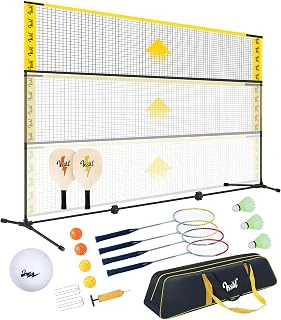 3-in-1 Portable Badminton Volleyball Pickleball Net Set, Adjustable 34in-7ft