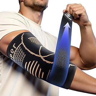 Copper Elbow Compression Sleeve & Brace with Adjustable Strap for Tennis Elbow & Tendonitis