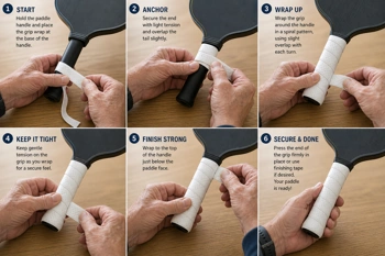 A clear walkthrough for adding cushioned grip wrap to reduce hand fatigue and improve comfort on court.