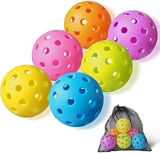 FASIUCHOI 6-Pack Colorful Outdoor Pickleball Balls with Mesh Bag, 40-Hole