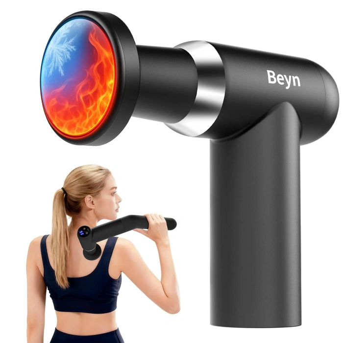 Beyn Hot and Cold Deep Tissue Massage Gun with Extended Handle and 6 Heads
