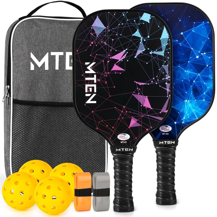 MTEN Pickleball Paddles Set of 2, USAPA Approved, Fiberglass Surface with Accessories